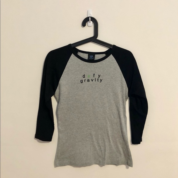 Tops - WICKED 🩷💚 Defy Gravity Women's Gray & Black Raglan Long Sleeve Tee